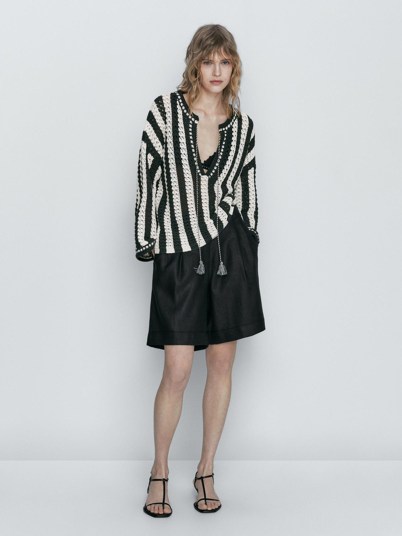Striped crochet kaftan sweater | Massimo Dutti US