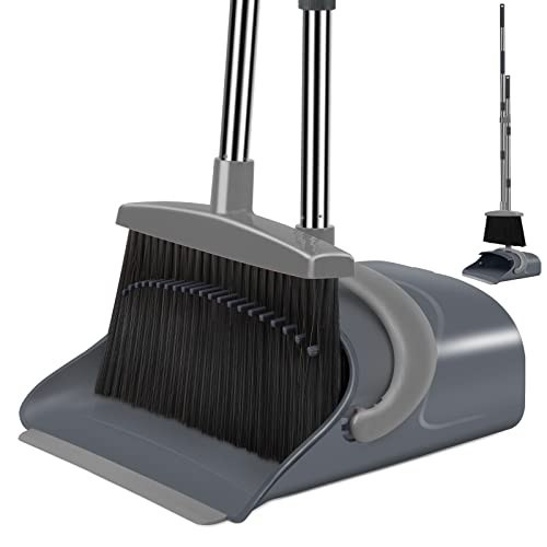 Broom and Dustpan Set, Dust pan with Long Handle, Broom with Dustpan Combo Set, Broom and Dustpan for Home, Indoor or Outdoor Cleaning Tool (Deep Gray&Light Gray) | Amazon (US)