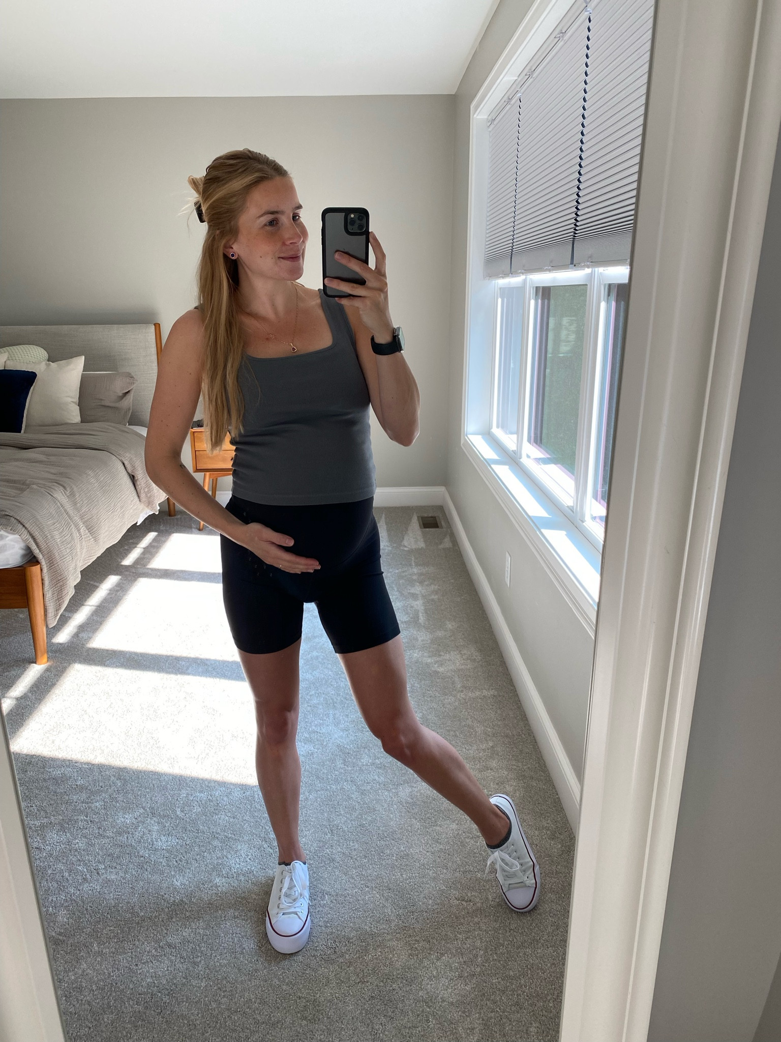 At 35 weeks, I feel like I’m just rotating the same 10 clothing items 😅 

Tank — S (non maternity)
Shorts - XS (tts, maternity)
Shoes — tts

#LTKBump #LTKActive #LTKFindsUnder50