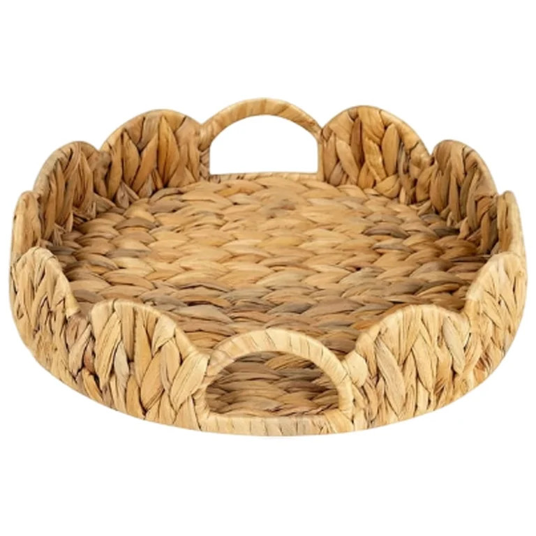 JHEHF Round Scalloped Tray with Handles Round Wicker Serving Trays for Coffee Table Rattan Basket... | Walmart (US)