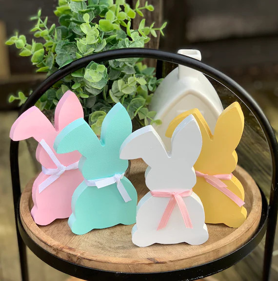 Easter Wooden Bunny Rabbits, Easter Decor, Shelf Sitter, Tiered Tray Decor | Etsy (US)