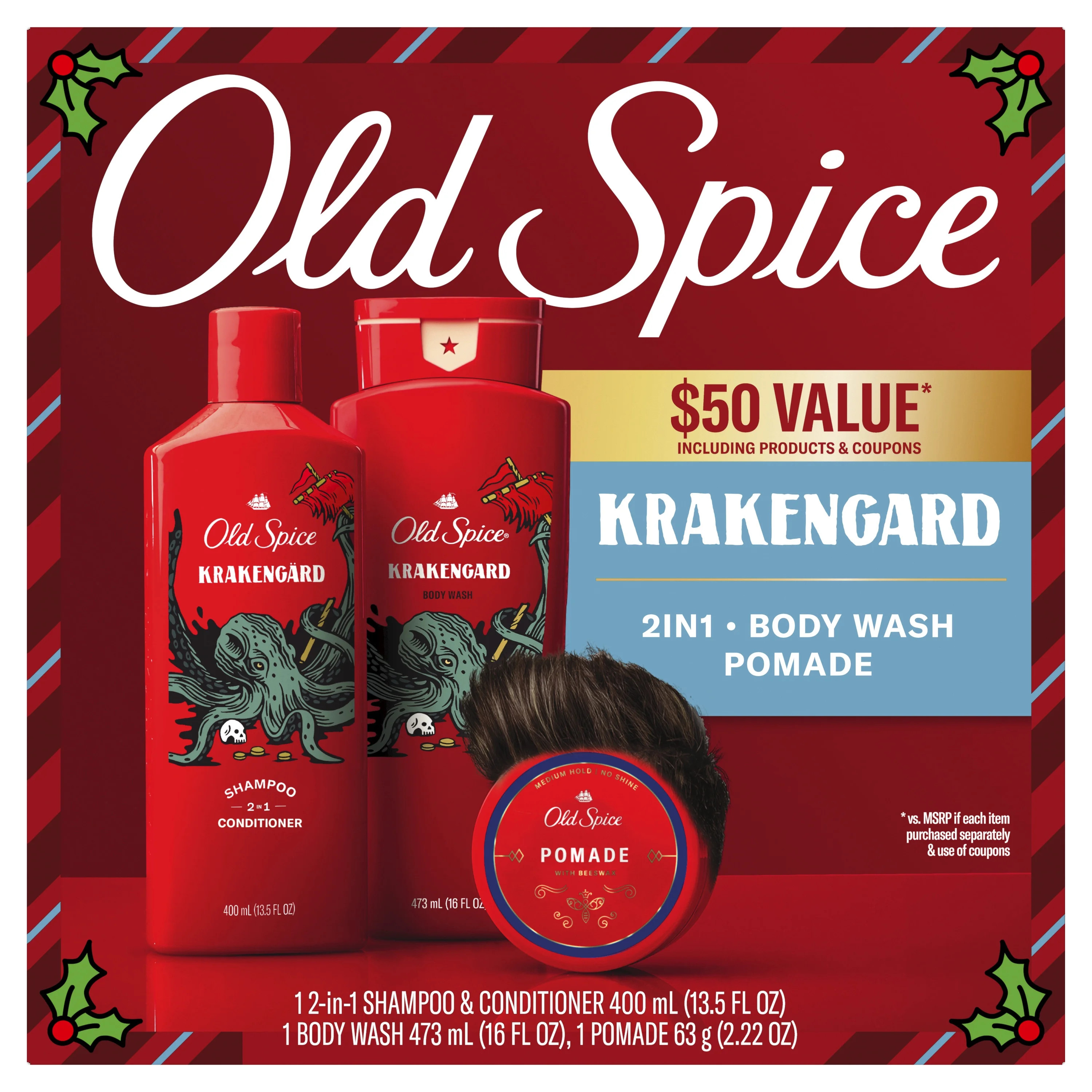 ($50 Value) Old Spice Krakengard Holiday Pack, 2in1 Shampoo and Conditioner, Body Wash, & Pomade | Walmart (US)