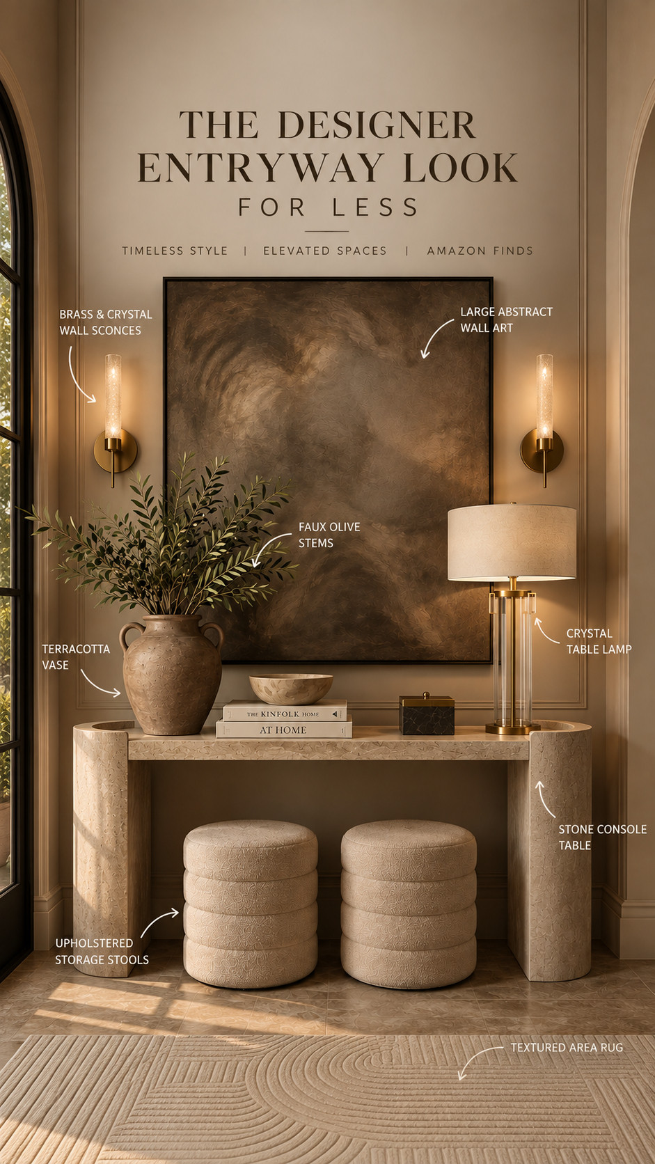 Designer entryway style without the designer price tag 🤎 These Amazon finds give that high-end, RH-inspired look with warm neutrals, luxe textures, and timeless details. 

#AmazonHome #AmazonFinds #EntrywayDecor #DesignerInspired #HomeDecor #LookForLess #NeutralHome #LuxuryHome 

 #LTKHome