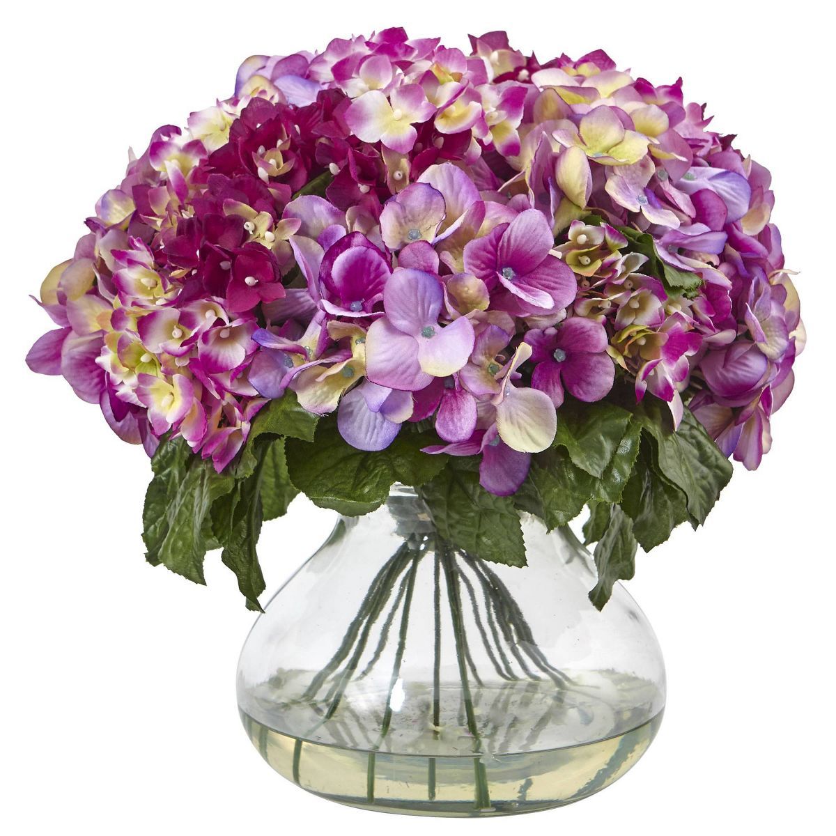 15" x 14" Artificial Hydrangea Arrangement with Glass Vase Pink - Nearly Natural | Target