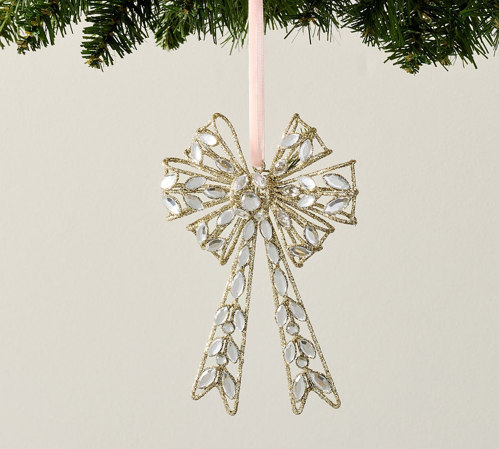 LoveShackFancy Silver Glitter Cage Bow Ornament | Pottery Barn (US)