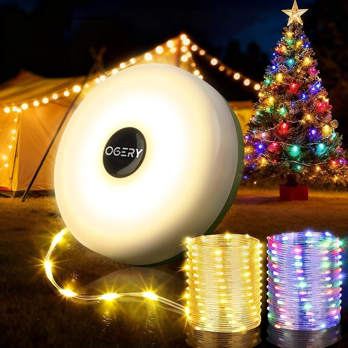 OGERY Camping String Lights, 32.8FT Rechargeable Christmas String Lights Outdoor/Indoor, 8 Modes ... | Amazon (US)