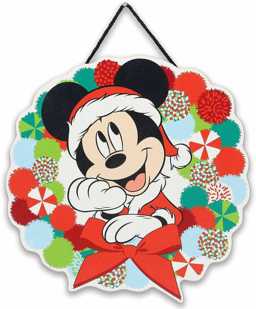 Open Road Brands Disney Mickey Mouse Holiday Wreath Hanging Wood Wall Decor - Cute Mickey Mouse C... | Amazon (US)