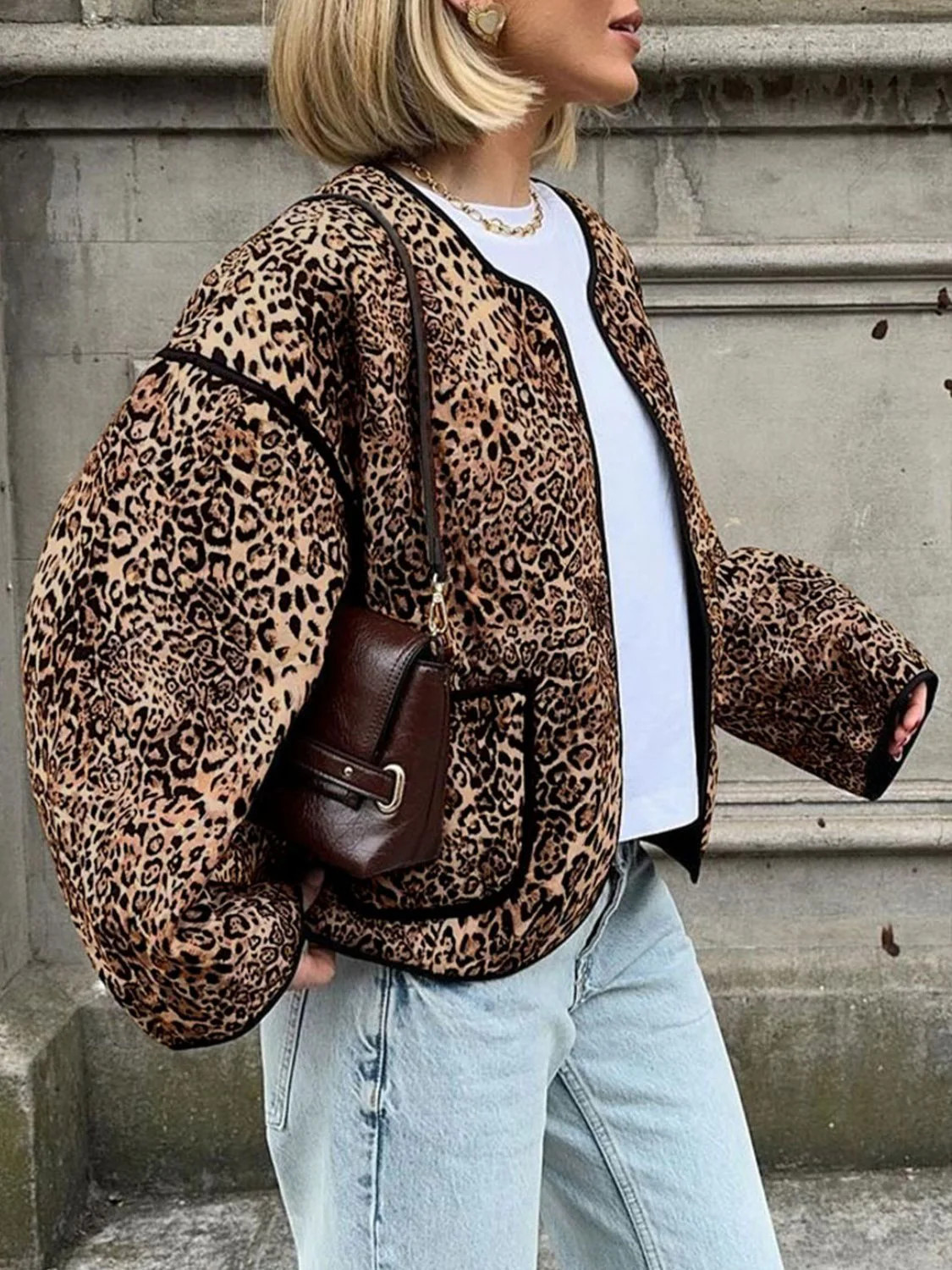 Leopard Open Front Long Sleeve Jacket Leopard / S | Casual Chic Boutique