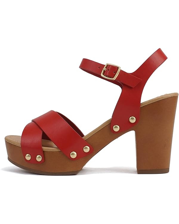 Soda MIGUEL ~ Women Crisscross Band Fashion Chunky Platform Block Mid Heel Sandal with Ankle Stra... | Amazon (US)