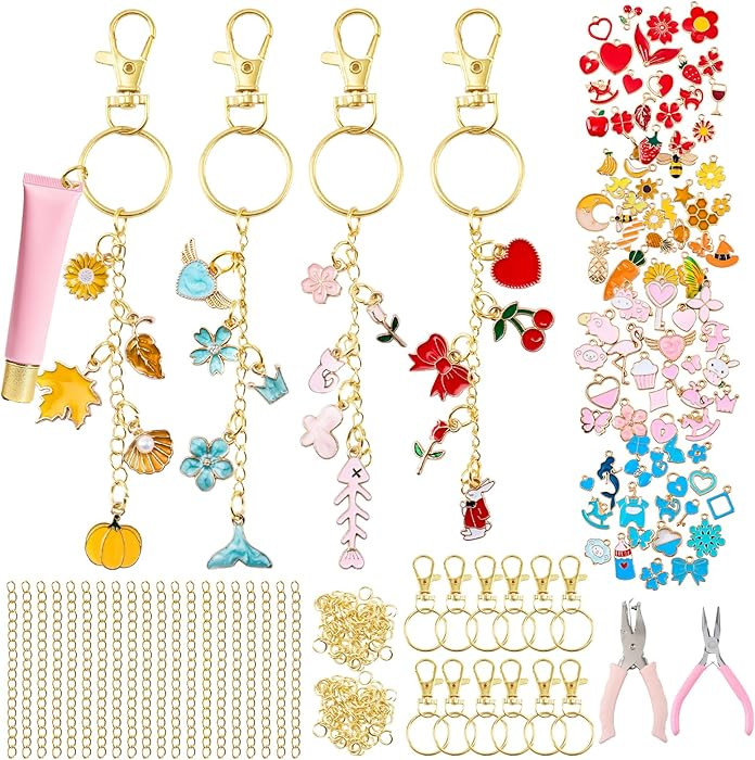 PYURTHITY 254 Pcs Lip Gloss Keychain Making Kit, Charm Jewelry Chain Making Crafts Including 120 ... | Amazon (US)