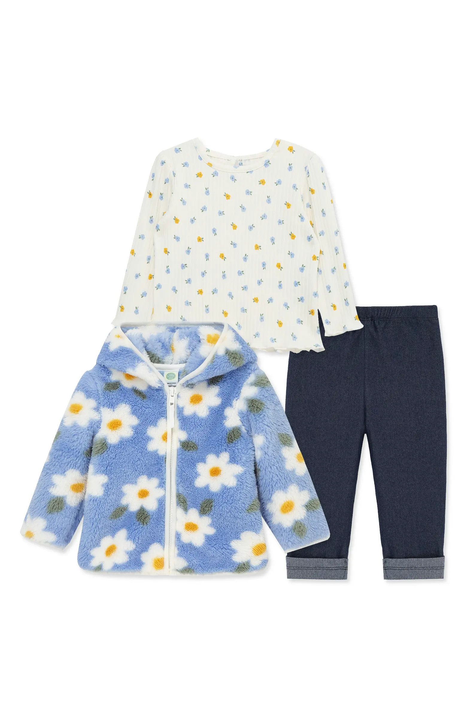 Little Me Floral Print Fleece Hoodie, Long Sleeve Top & Leggings Set | Nordstrom | Nordstrom
