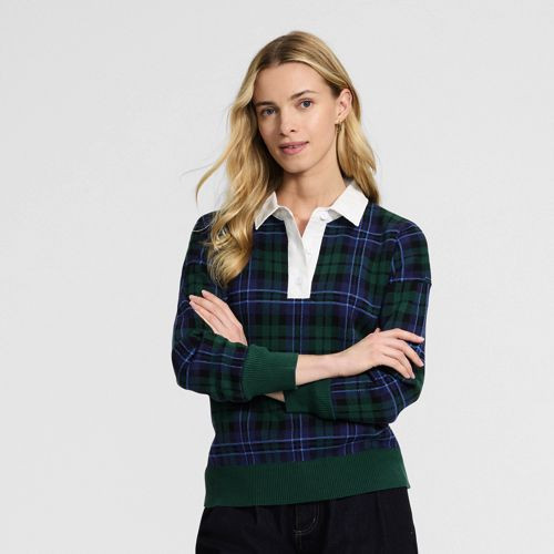 Women's Drifter Jacquard Rugby Sweater - Lands' End - Blue - XL | Lands' End (US)