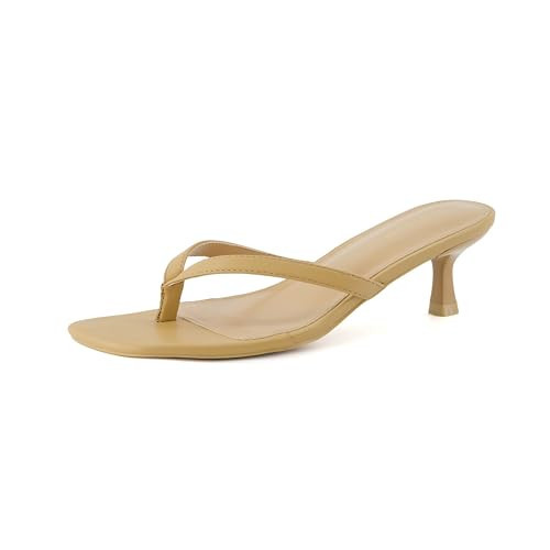 CUSHIONAIRE Miami Kitten Heels for Women - Dressy Heeled Thong Womens Sandals, TAN 6.5 | Amazon (US)