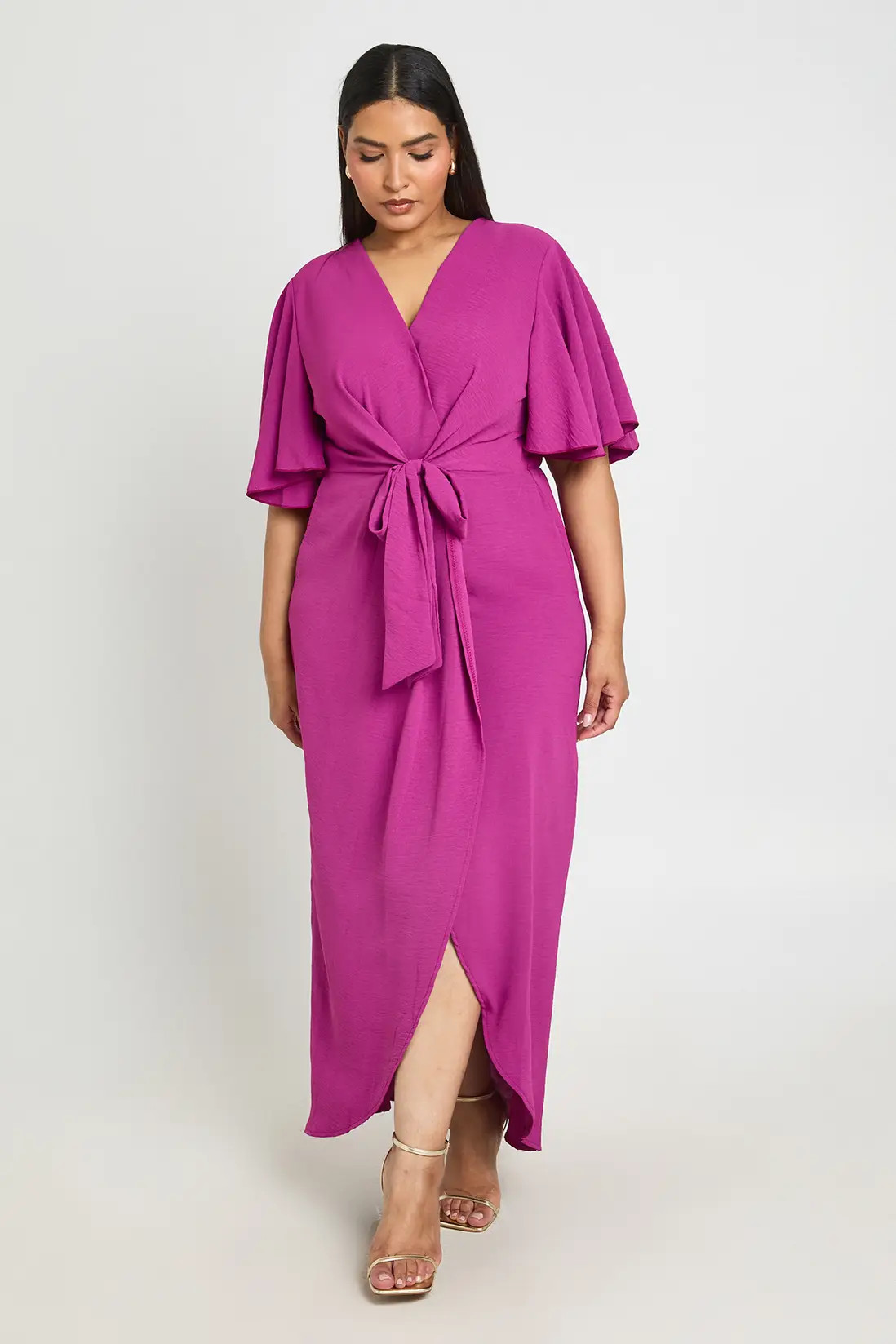 Pink Plus Textured Tie Detail Maxi Dress | Boohoo USA | boohoo (US & Canada)