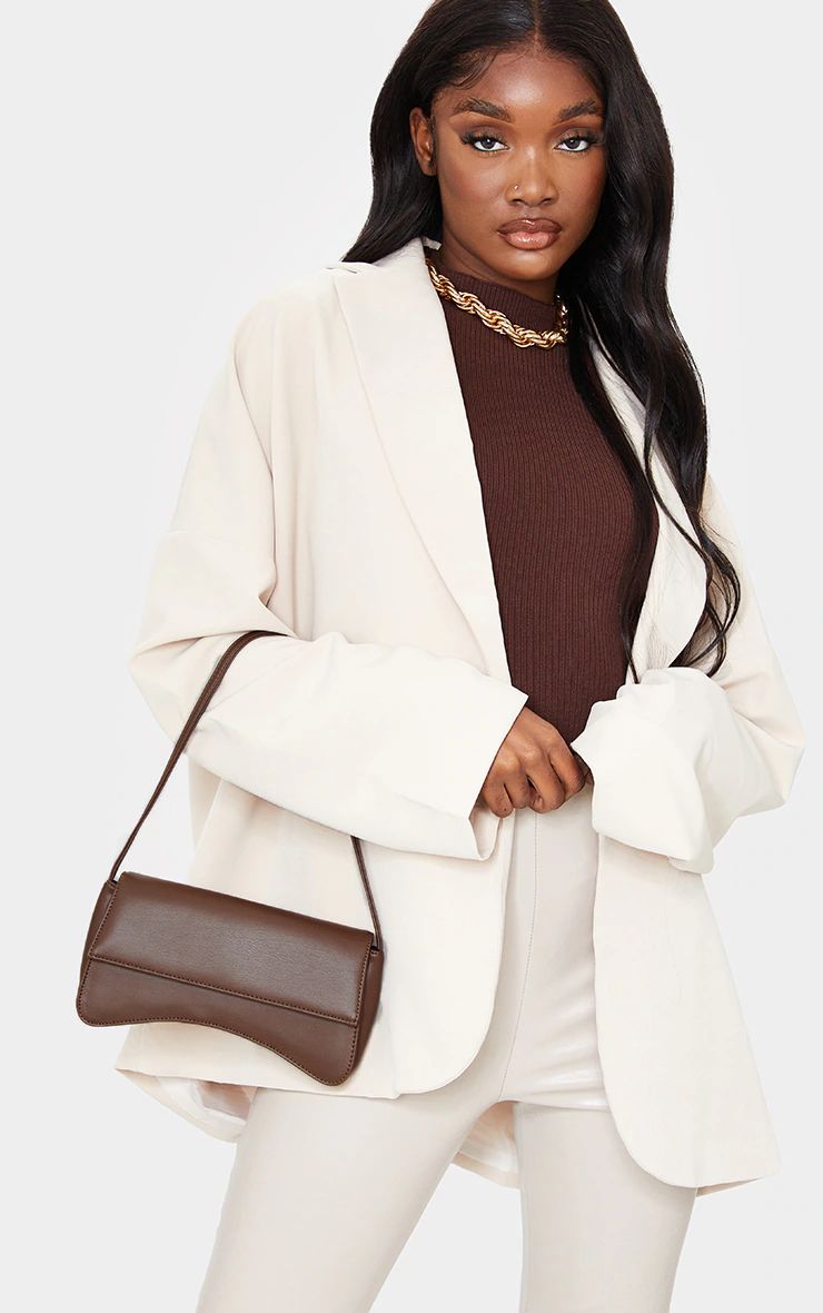 Chocolate PU Flap Over Baguette Shoulder Bag | PrettyLittleThing US