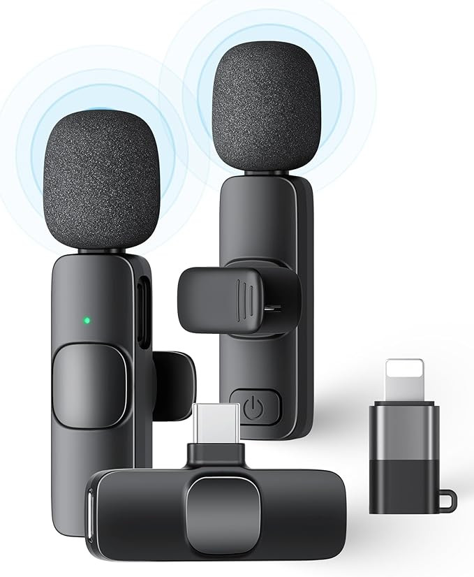 2 Pack Wireless Lavalier Microphone for iPhone iPad and Android Phone, Lapel Mic Plug and Play Wi... | Amazon (US)