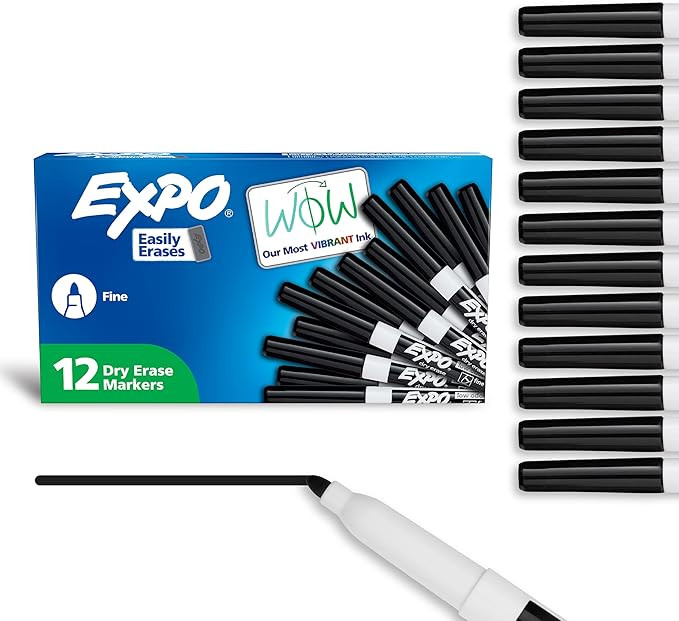EXPO Dry Erase Markers, Low Odor Ink, Black, Fine Tip, 12 Count - Whiteboard, Calendar, Organizat... | Amazon (US)