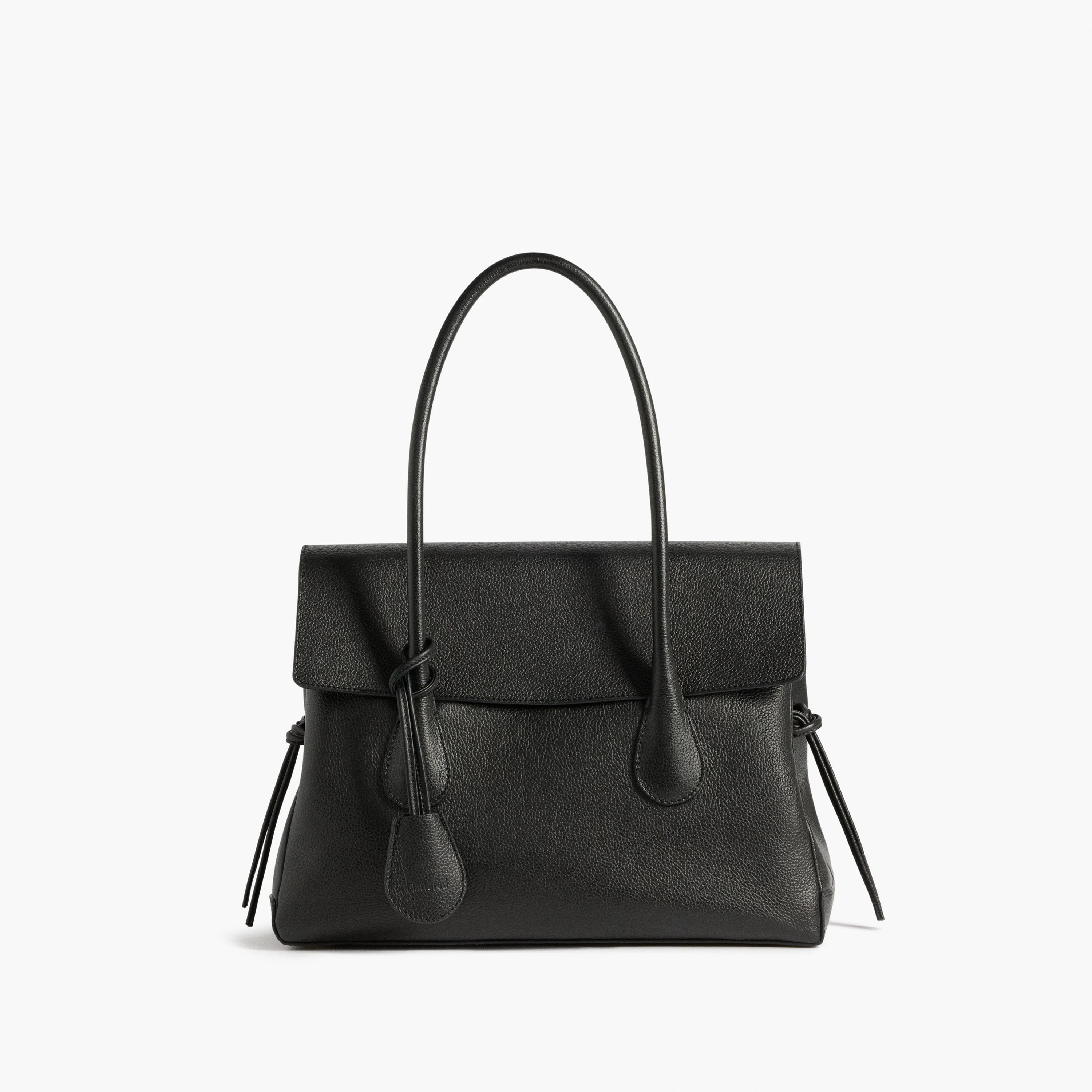 Lydia Tote Bag Grained Leather Black Bag | Flattered