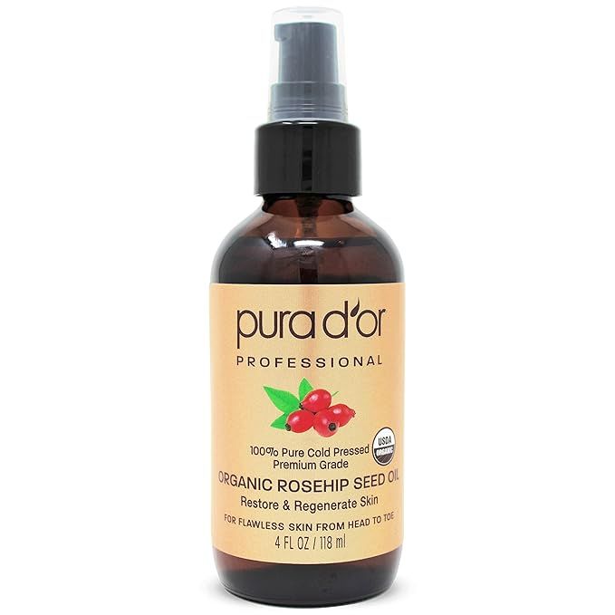PURA D'OR Organic Rosehip Seed Oil (4oz / 118mL) 100% Pure Cold Pressed USDA Certified Organic, A... | Amazon (US)