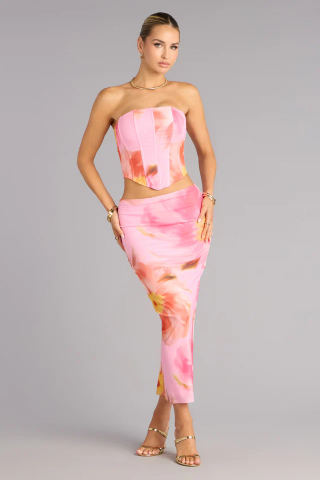 Bloom Babe Abstract Floral Mesh Maxi Skirt | Windsor Stores
