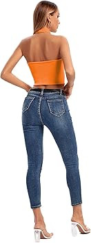Umenlele Women's Halter Wrap Criss Cross Crop Top Cutout Front Backless Cami Shirt | Amazon (US)