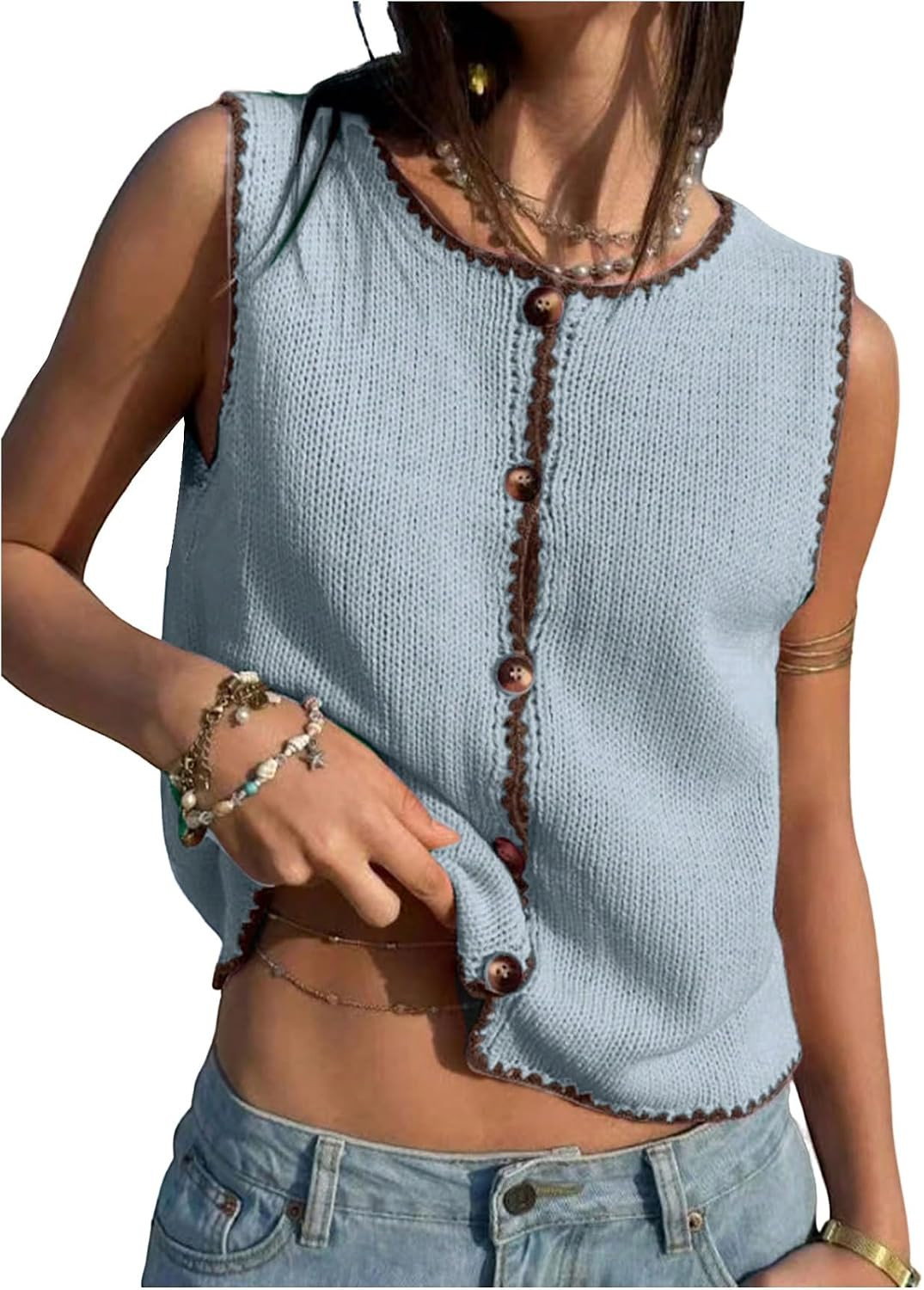 GORGLITTER Women's Button Up Cropped Sweater Vest Vintage Knit Cardigan Top | Amazon (US)