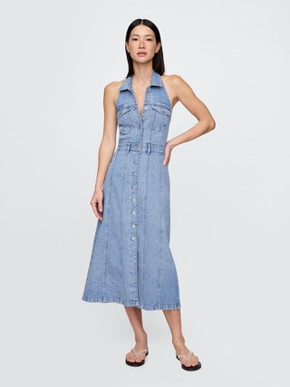 Icon Denim Halter Midi Dress | Gap (CA)
