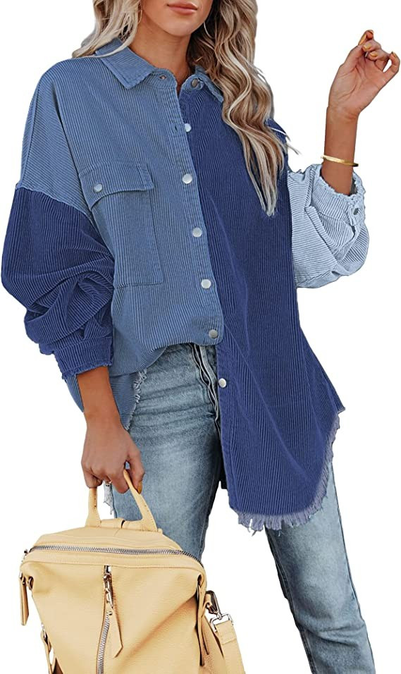 luvamia Womens Shacket Jacket Oversized Corduroy Button Down Shirt Long Sleeve Tops | Amazon (US)