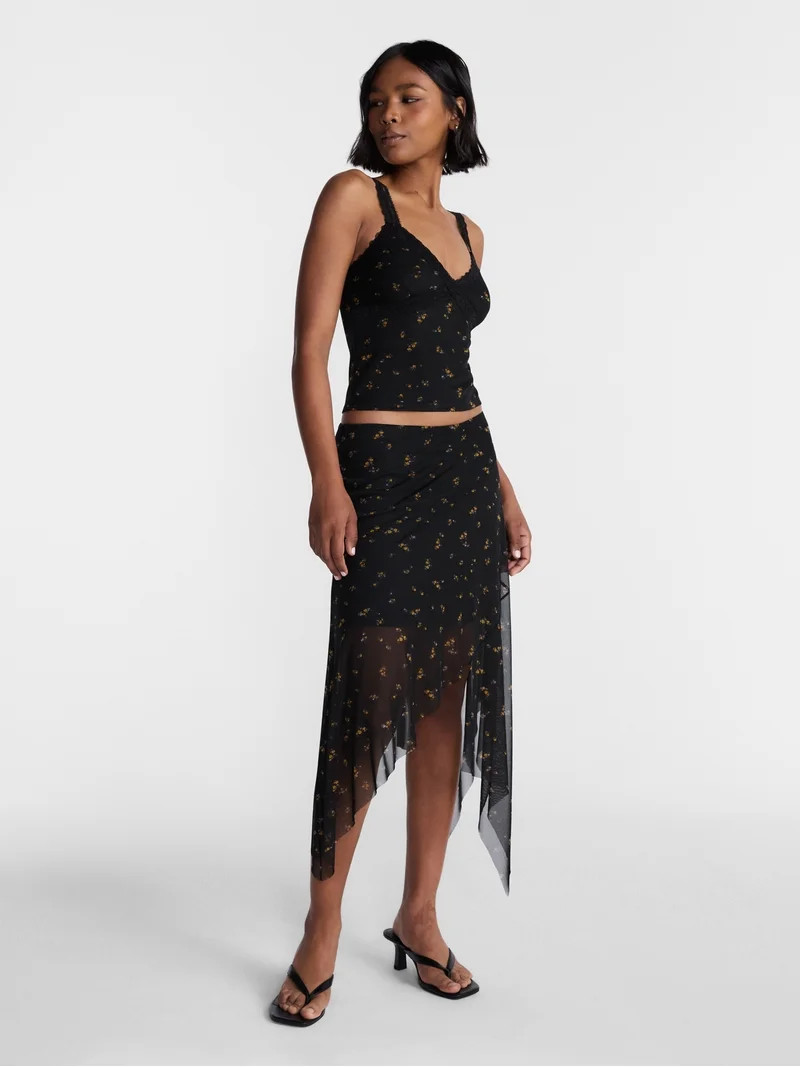 No Boundaries Asymmetrical Mesh Midi Skirt, Women's XXS-XXL | Walmart (US)