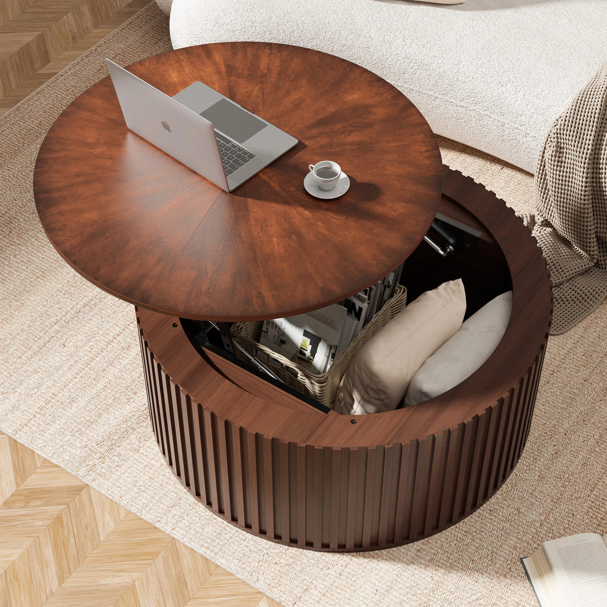 Ansel Lift Top Coffee Table With Storage, Round Solid Wood Coffee Table | Wayfair North America