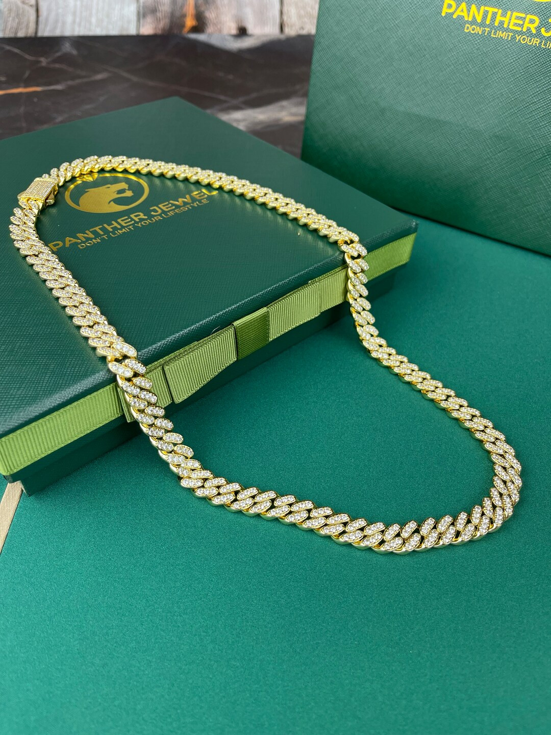 10mm Iced Out Miami Cuban Chain Link 14k Gold Plated Bling Chain Lab Diamond Luxury Choker Chain ... | Etsy (US)