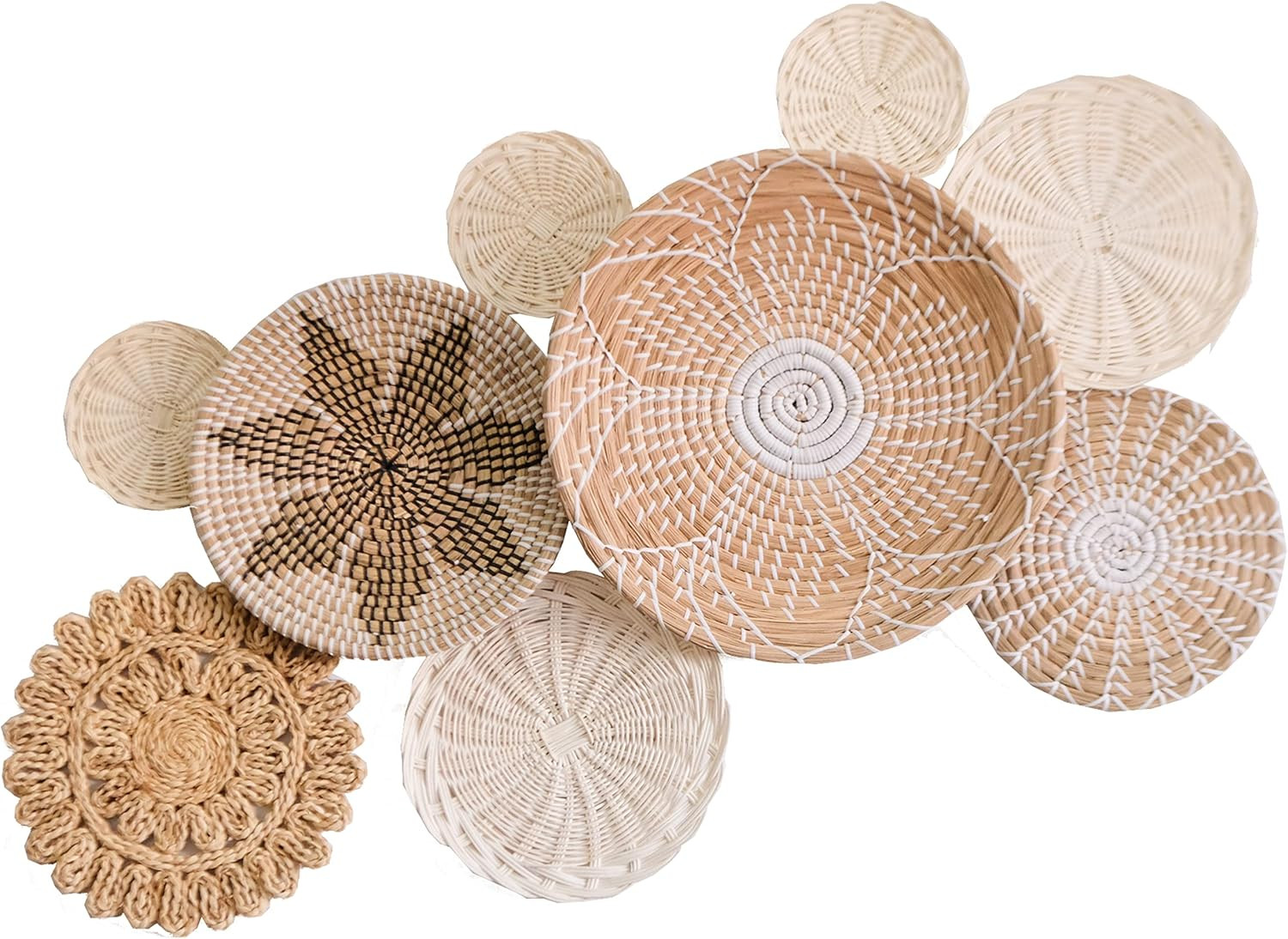 Wall Basket Decor - Set 9 of Woven Wall Basket, Handmade Wall Baskets for Living Room Decor - Uni... | Amazon (US)