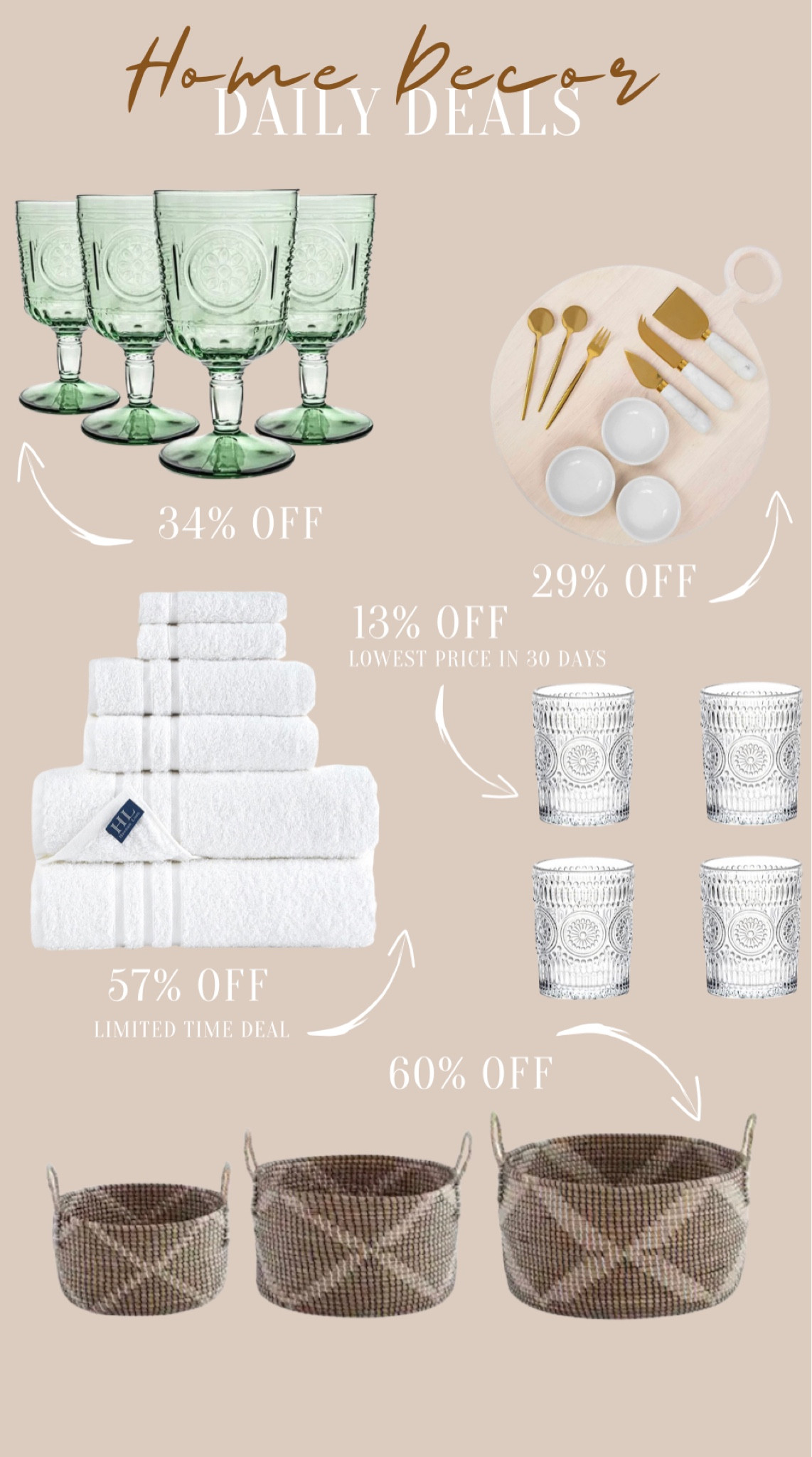 Daily deals - here’s today’s round up of home decor deals!

Towels
Cups
Trending
In style
Charcuterie board
Baskets

#LTKsalealert #LTKstyletip #LTKhome