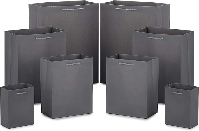 Hallmark Gray Gift Bags in Assorted Sizes (Pack of 8 - 2 Small 5", 2 Medium 8", 2 Large 11", 2 Ex... | Amazon (US)
