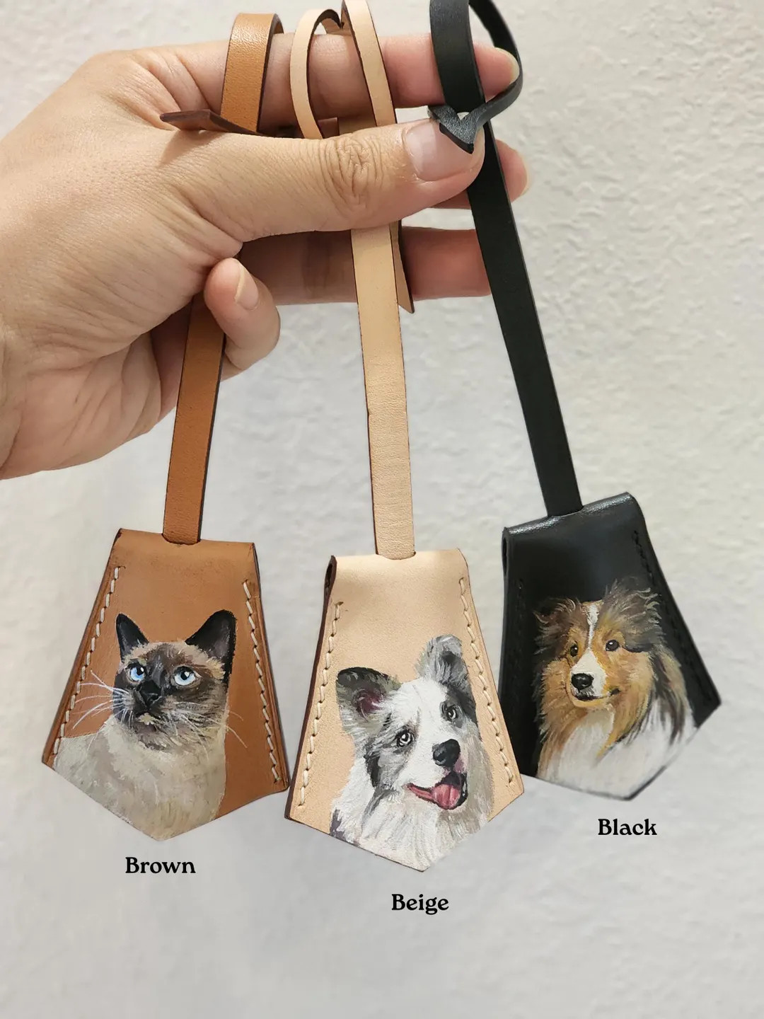 Hand-painted Leather Pet Portrait Bag Charm: Custom Dog/cat Memorial - Etsy | Etsy (US)