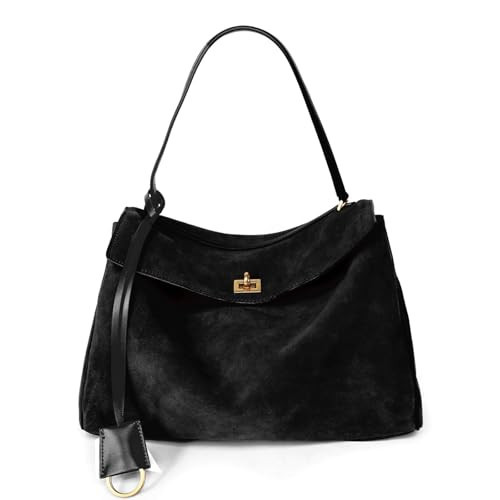 Leather Suede Tote Bag for Women: Genuine Leather Satchel Purse - Fashion Ladies Designer Shoulder Handbag for Travel Work (Black01) | Amazon (US)