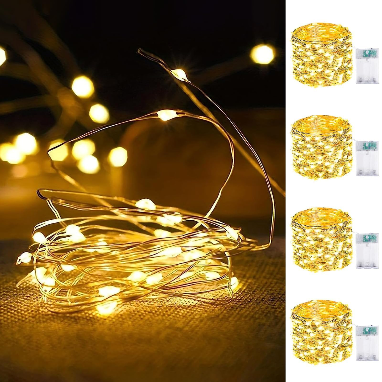 4-Pack Fairy Lights Battery Operated with Timer, Waterproof 16FT 50 LED String Lights Indoor Outdoor, Cuttable Starry Fairy Lights for Home Bedroom Classroom Dorm Wedding Christmas Decor (Warm White) | Amazon (US)
