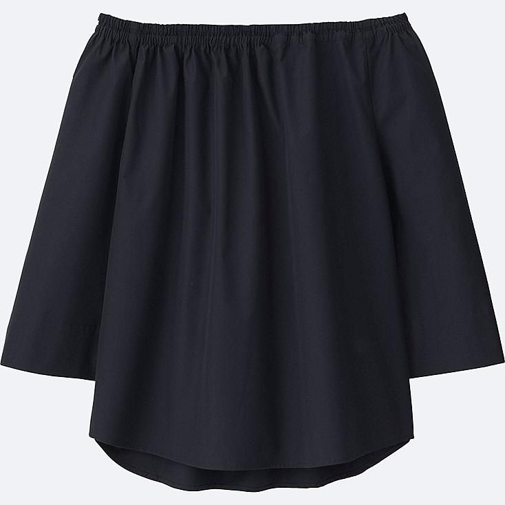 UNIQLO Women's Extra Fine Cotton 3/4 Sleeve Off Shoulder Blouse, Navy, XS | UNIQLO (US)