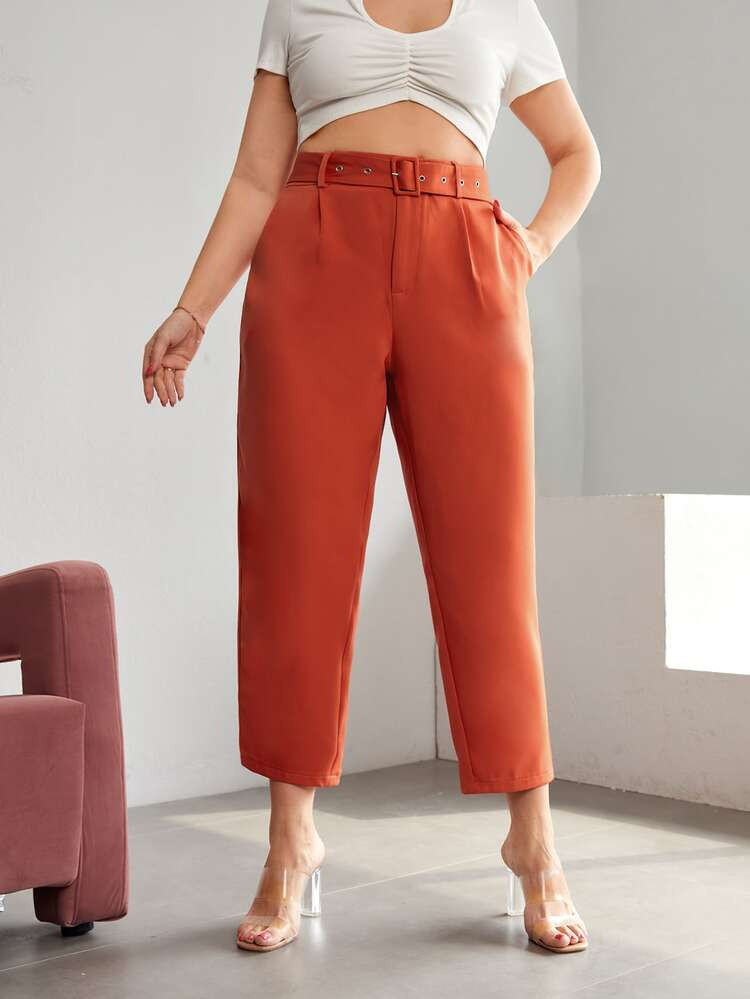 Plus High Waist Belted Pants | SHEIN