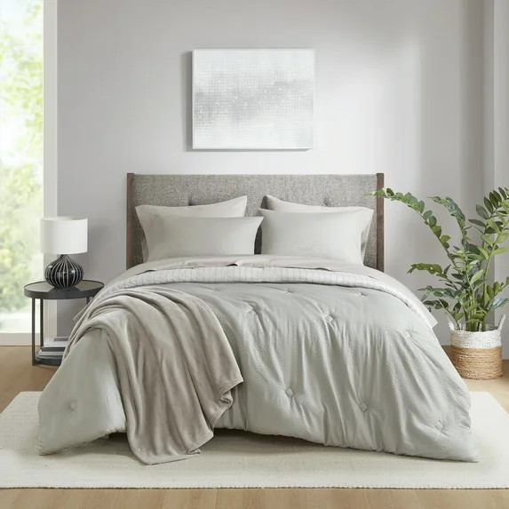 Mainstays 8-Piece Bed in a Bag Comforter Set with Sheets and Blanket, Stone, Queen | Walmart (US)