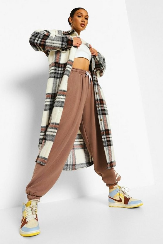 Brushed Check Longline Shacket | Boohoo.com (US & CA)