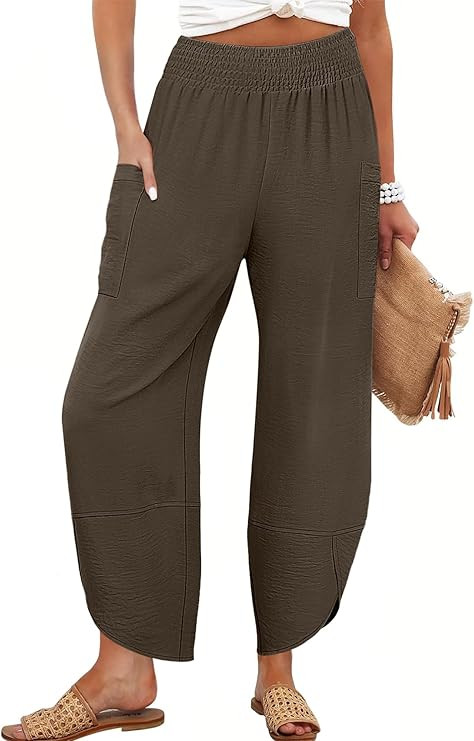 ANRABESS Womens Wide Leg Palazzo Capri Barrel Pants | Amazon (US)