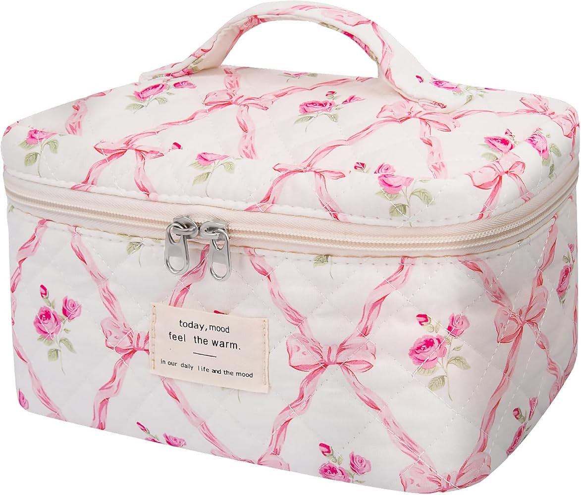 Large Makeup Bag, Cute Cosmetic Bag for Women Girls, Floral Coquette Aesthetic Toiletry Bag, Trav... | Amazon (US)
