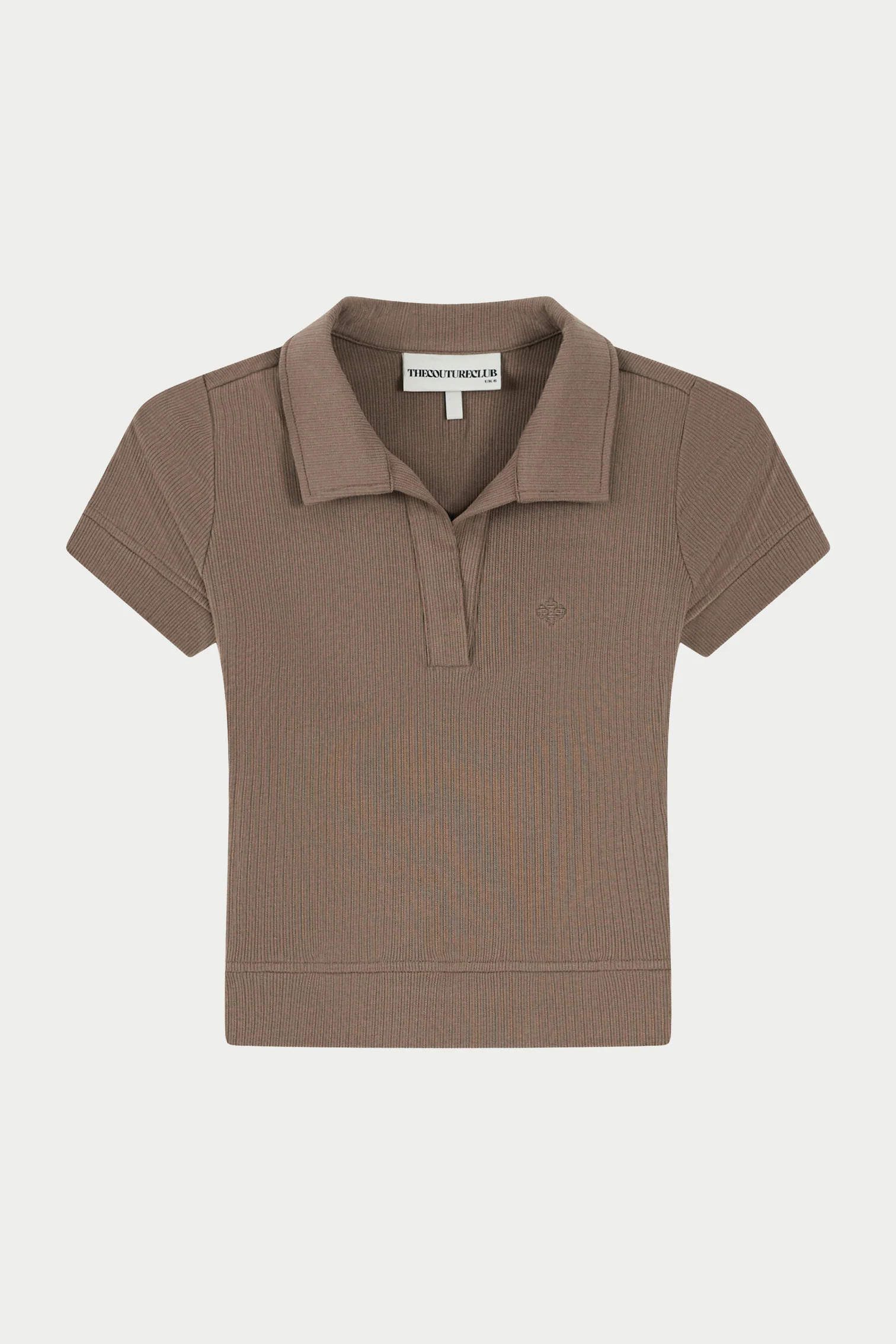 RIBBED SHORT SLEEVE POLO TOP - BROWN | The Couture Club