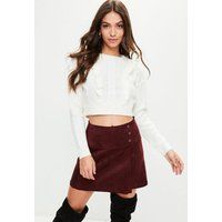 White Knit Frill Detail Cropped Sweater | Missguided (US & CA)