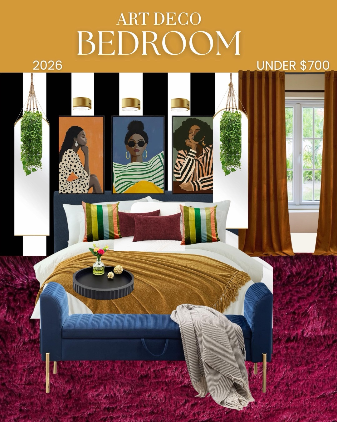 The "Art Deco" 2026 Bedroom Collection is a bold celebration of maximalist style, blending high-contrast patterns with rich, jewel-toned textures. This curated set captures the glamour of the roaring twenties with a modern, soulful twist—all while keeping the total transformation under $700.

Here’s 3 products that are currently included in this design ⭐️

#homedecor #moodboardtemplates #interiordecorator #interiordesign

#LTKSeasonal #LTKHome