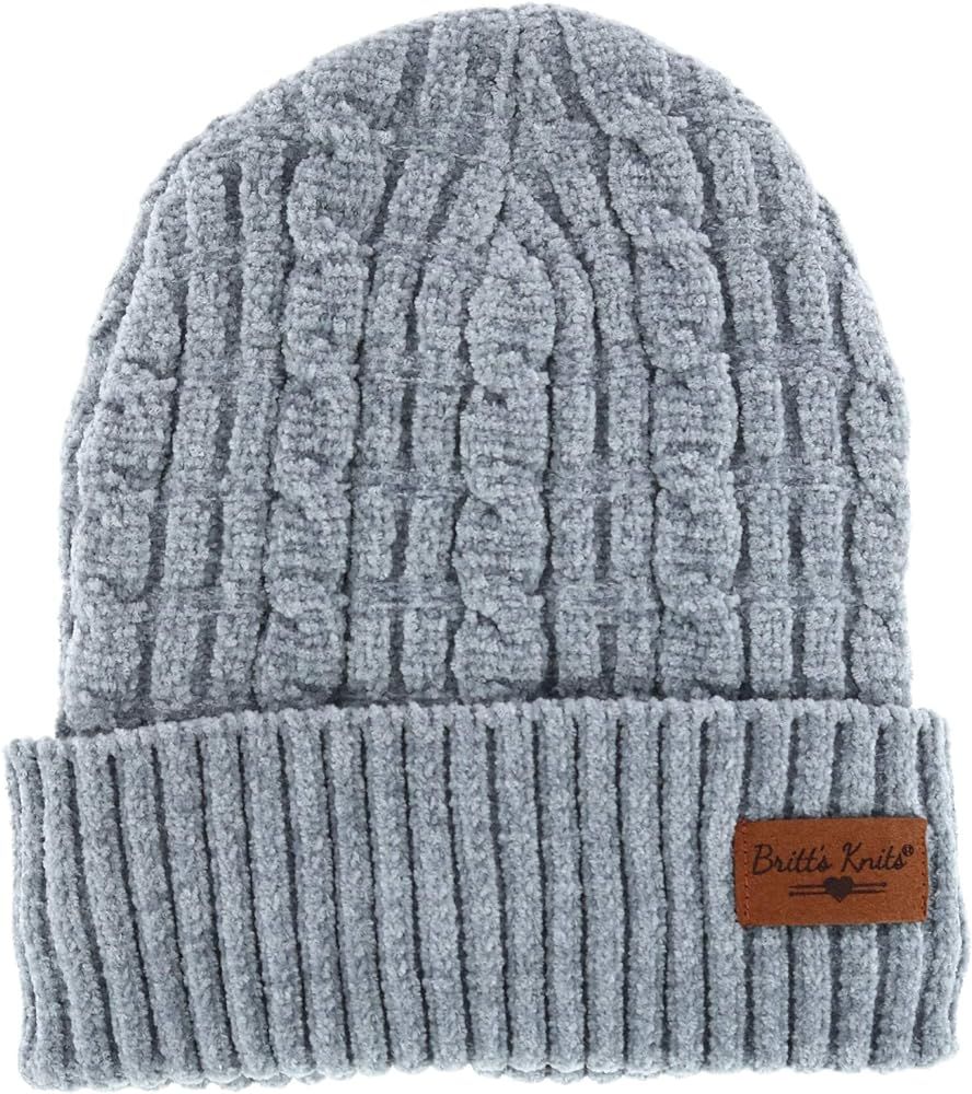Britt's Knits Women's Soft Chenille Plush-Lined Thick Knit Cold Weather Hat Ski Cuff Cap | Amazon (US)