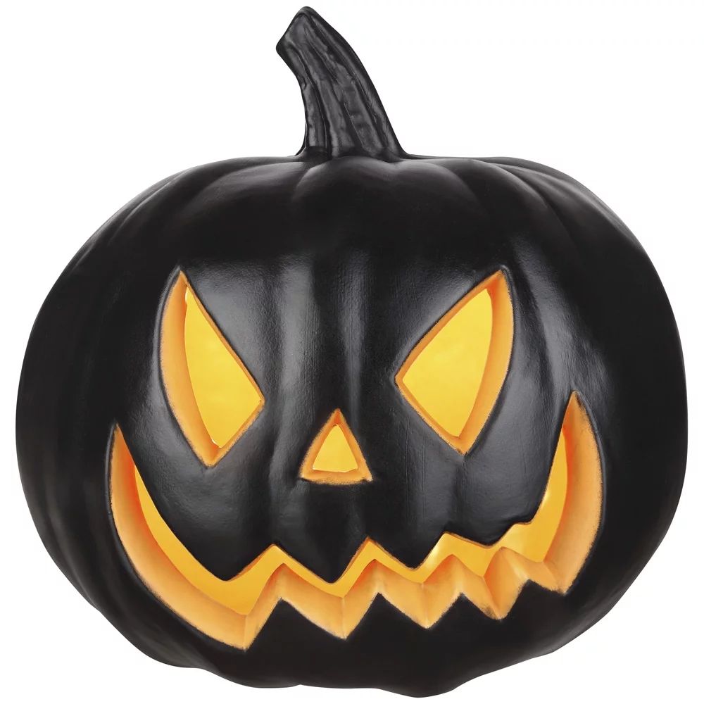 Way To Celebrate Halloween Lighted Black & Neon Orange Pumpkin, 9" | Walmart (US)