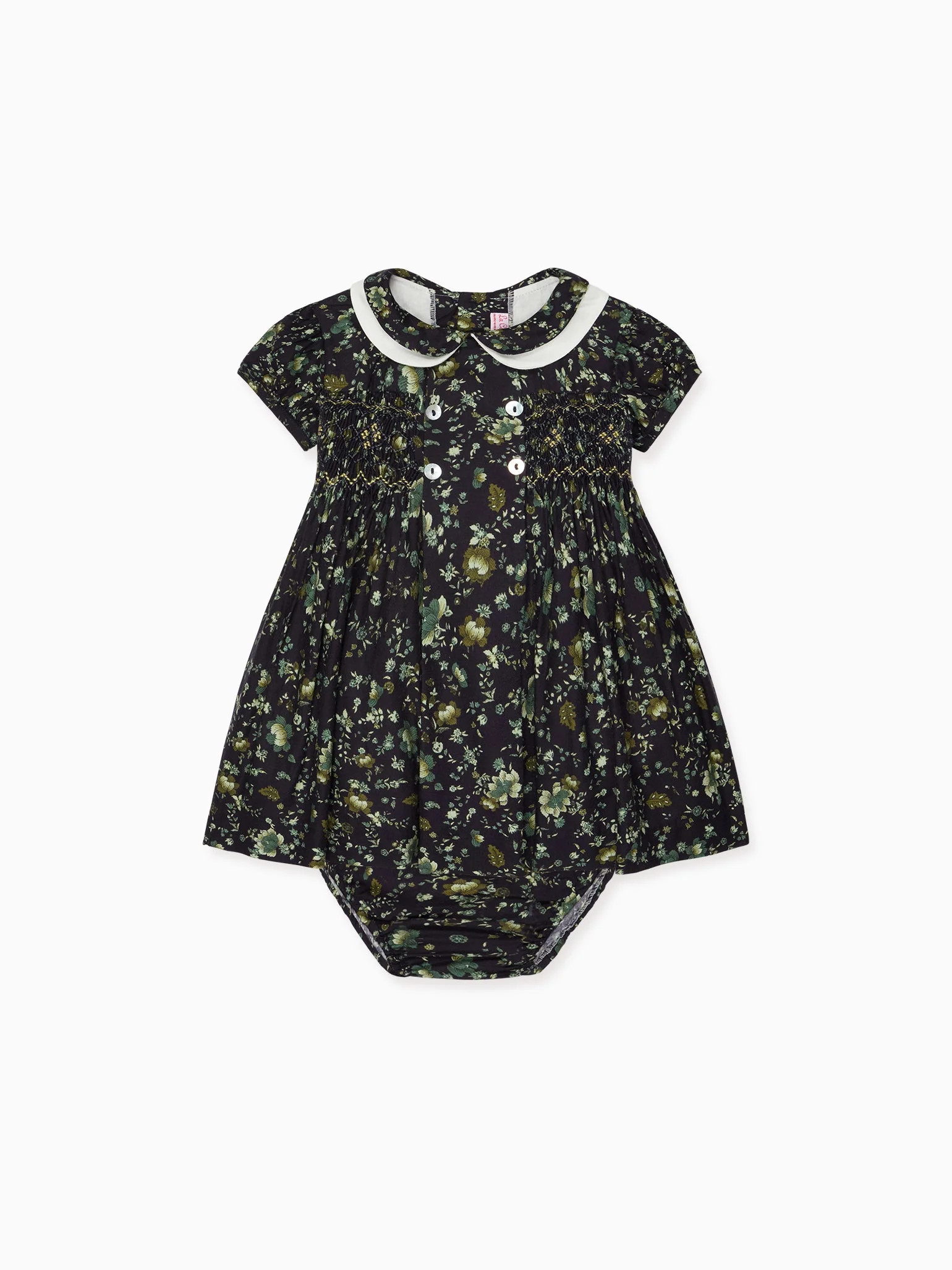 Navy Floral Arcadia Baby Girl Hand-Smocked Set | La Coqueta (US)