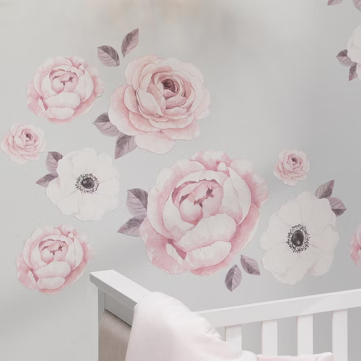 Lambs & Ivy Floral Garden Large Pink/White Watercolor Flowers Wall Decals | Target
